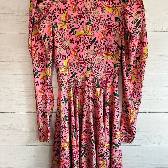 Hale Bob Spring Dress Pink Floral 'Manila Jersey' Twist Front Balloon Sleeve NWT - Picture 11 of 15